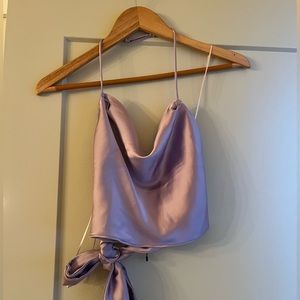 Purple Zara Open Back Bow Tie Crop Top